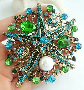 �y���������z�W���G���[�E�A�N�Z�T���[ �^�[�R�C�Y�O���[�����C���X�g�[���N���X�^���v���e�B�q�g�f�u���[�`�s��pretty starfish brooch pin pendant turquoise green rhinestone crystal 06412c2