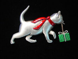 【送料無料】ジュエリー・アクセサリー ジョネットジュエリーシルバーピューターキャリングホリデーピンjj jonette jewelry silver pewter cat carrying holiday gift pin