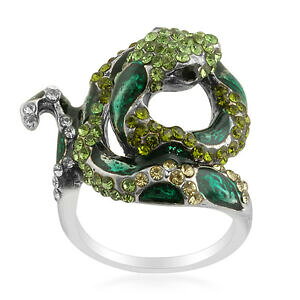 yzWG[EANZT[ RCXl[NRuOO[I[XgANX^Vo[g[coiled snake cobra ring green white austrian crystal silvertone 7 8 9