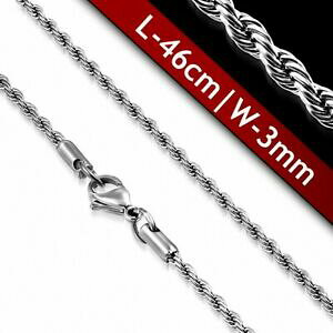 yzWG[EANZT[ }XPbg[v`F[N46cm x 3mm ?chaine a maillons en corde tressee avec fermoir mousqueton en acier