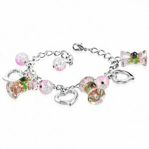 �y���������z�W���G���[�E�A�N�Z�T���[ �t�@�b�V�����K���X�p�[���h�����I�[�v���t�����[���u�n�[�g�����N�`�F�[���`��alliage de mode verre perle tambour fleur ouverte amour coeur lien chaine de cha