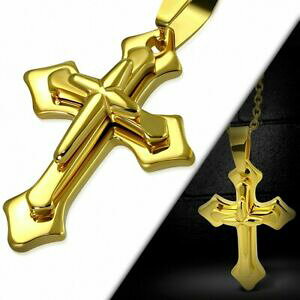 yzWG[EANZT[ XeXgvNXy_gpendentif etoile brillante en acier inoxydable dore et croix triple medievale