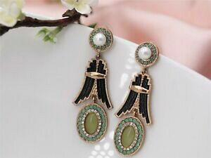 yzWG[EANZT[ S[fCOOp[A[fRO[ubNg[eboucles doreilles dore long perle art deco vert noir totem aa5