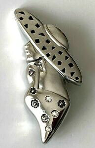 �y���������z�W���G���[�E�A�N�Z�T���[ �u���[�`���B���e�[�W�E�[�}���n�b�g�A�[���f�R�V���o�[���C���X�g�[��broche vintage femme chapeau art deco argente strass neuf 6,4cm