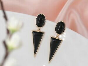 yzWG[EANZT[ COONXS[fA[gfRubNI[ogCAOgboucles doreilles clous long dore art deco noir ovale triangle retro xx 11