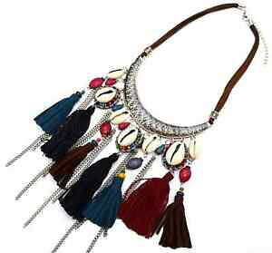 yzWG[EANZT[ gNVo[GCWh^JEX||vXglbNXcc1467l collier plastron avec torque metal vieilli argente, cauris et pompo
