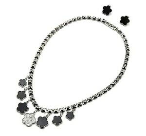 yzWG[EANZT[ RA[N[o[XgX[hubNVo[pa136ch * parure bocollier trefles 5 feuilles resine strass mode noirargente