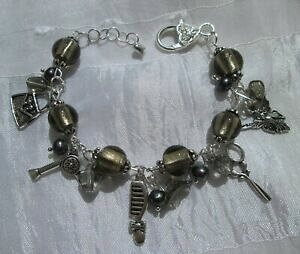 �y���������z�W���G���[�E�A�N�Z�T���[ �u���X���b�g�O���g�[�v�y�������F���u�����P�X���^���A���W�����e�x���R�C�t�F�[�Ybracelet gris taupe perles verre amp; breloques metal argente belle coiffeuse