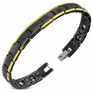 yzWG[EANZT[ pT[NuXbgS[hubNZ~bNGbWl18cm w8mm ?bracelet lien de panthere magnetique bord noir dore ceramique