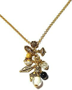 �y���������z�W���G���[�E�A�N�Z�T���[ �}���`�u�����[�O�R���A�[�N���X�^�[�{�z�`�F�[��long multi breloque collier grappe toute longueur or ton chaine ancien boho