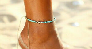 yzWG[EANZT[ ^[RCYnECg`F[Vo[X^[r[Ychaine de cheville etoiles argentees et perles en howlite turquoise ete 2020