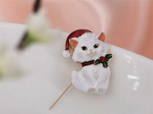 �y���������z�W���G���[�E�A�N�Z�T���[ �S�[���f���A�j�}���u���[�`�L���b�g�m�G���O���[���O���[���N���X�^�����b�h���g��broche dore animale chat noel email blanc vert cristal rouge retro xz10