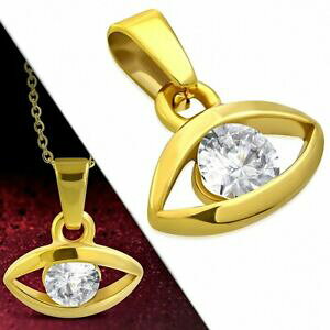 �y���������z�W���G���[�E�A�N�Z�T���[ �X�e�����X�Z�b�g�y���_���gpendentif mauvais oeil en acier inoxydable dore serti dun gemme