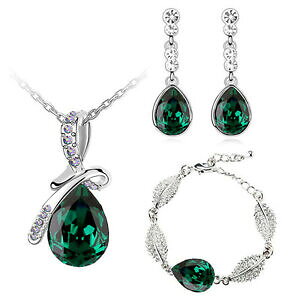 yzWG[EANZT[ GhO[NX}XZbgWG[hbvuXbgJ[vert emeraude noel set bijoux goutte oreilles, bracelet et collier s701