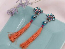 【送料無料】ジュエリー・アクセサリー イヤリングシルバーファンマルチカラーポンポンロングオレンジレトロboucles doreilles clous argente fan multicolore pompon long orange retro bb16