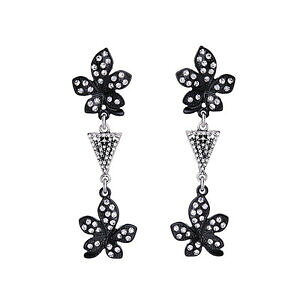 yzWG[EANZT[ COVo[t[ubNgCAOA[fRgboucles doreilles clous argente fleur noir triangle art deco retro bb15