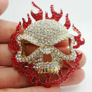 yzWG[EANZT[ Be[Wj[NbhCXg[NX^nEB[u[`svintage unique red rhinestone crystal halloween redhead skull small brooch pin