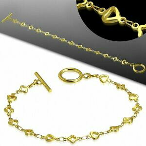 �y���������z�W���G���[�E�A�N�Z�T���[ �n�[�g�n�[�g�S�[���h�X�e�����X�X�`�[�����b�L���O�u���X���b�gbracelet a bascule en acier inoxydable dore avec coeur en forme de coeur