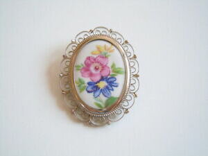 �y���������z�W���G���[�E�A�N�Z�T���[ �V���o�[�u���[�`argent broche porcelaine avec motif floral 8,8 g4,3 x 3,4 cm