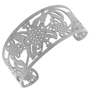 �y���������z�W���G���[�E�A�N�Z�T���[ �X�`�[���V���o�[�J�b�g�A�E�g�p�^�[���I�[�v���t�@�C���u���b�T�[�h�u���X���b�gacier inoxydable argent decoupes floral motif large ouvert fin brassard bracelet