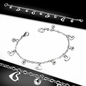 yzWG[EANZT[ n[g`[p[T[NXeXX`[uXbgbracelet en acier inoxydable avec breloque en forme de coeur et cercle de perles