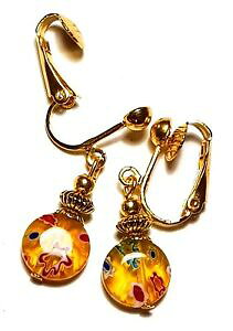 yzWG[EANZT[ V[gS[hCG[~tBI[sXCOp[OXnMOhbvcourt or jaune millefiori pince boucles doreilles verre perle goutte pendan