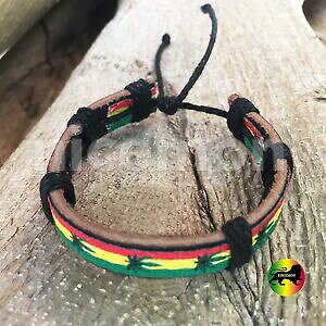 yzWG[EANZT[ X^ubNU[U[JtJi[tGuuXbg{uQGCGrasta noir cuir poignet manchette canna feuille embleme bracelet bob reggae irie
