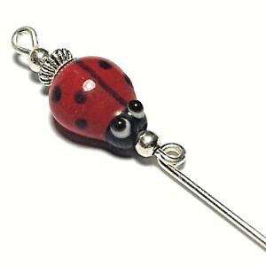 �y���������z�W���G���[�E�A�N�Z�T���[ �V���o�[���b�h�r�[�g���n�b�s���p�[���O���X�t�H�[�g�u���[�`�v���e�N�^�[argent rouge coccinelle hatpin verre perle 127cm fort broche amp; protecteur