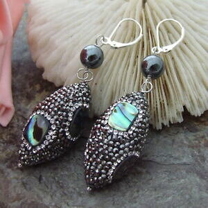 yzWG[EANZT[ ArVFw}^CgCOab100715 17x33mm abalone shell hematite earrings