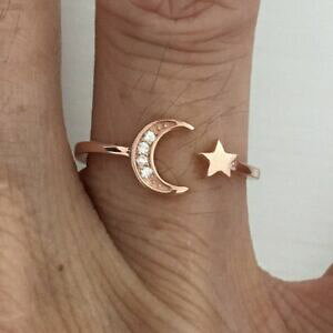 �y���������z�W���G���[�E�A�N�Z�T���[ ���[�Y�S�[���h���b�L�X�^�[�����O�V���o�[���[���X�^�[�����O���[�������O�V���o�[�����Orose gold plated sterling silver moon and star cz ring, moon ring, silver r