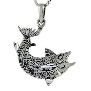 �y���������z�W���G���[�E�A�N�Z�T���[ �V���o�[�X�^�[�����O�T�[�����t�B�b�V���y���_���g�u�����b�N�C���`�C�^���A���`�F�[���{�b�N�Xargent sterling saumon poisson pendentif breloque, 18 italien boit