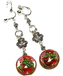 �y���������z�W���G���[�E�A�N�Z�T���[ �N���b�v�K���X�W�v�V�[�V�b�Nlongue argent rouge avec clip oreilles goutte pendantes verre perles gypsy chic