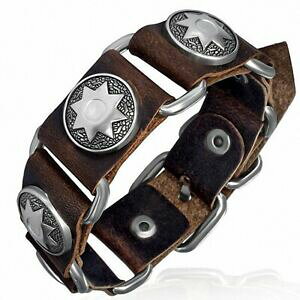 �y���������z�W���G���[�E�A�N�Z�T���[ �x���g�X�^�b�h�X�g���b�vbracelet en cuir marron veritable rangee detoiles avec goujon de ceinture