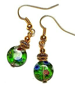 yzWG[EANZT[ V[gO[~tBI[p[OXhbvy_gBe[WVbN{{court or vert millefiori oreilles verre perle goutte pendantes vintage chic bo