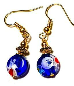 yzWG[EANZT[ V[gS[hS[hbh~tBI[C[Yp[OXhbvy_ggVbNcourt or bleu rouge millefiori oreilles verre perle goutte p