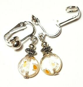 yzWG[EANZT[ ~tBI[CG[Vo[V[gEBYNbvp[KXhbv_Ogcourt argent jaune millefiori avec clip oreilles verre perle goutte dang