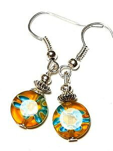 yzWG[EANZT[ V[gVo[CG[^[RCY~tBI[p[OXhbv{{court argent jaune turquoise millefiori oreilles verre perle goutte pendant bobo