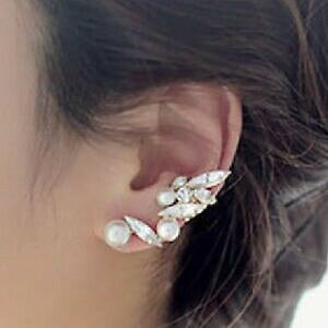 yzWG[EANZT[ COO[Ws`XgXS[huK[boucle doreille goujon pince oreille perles strass feuillage or colore blogger