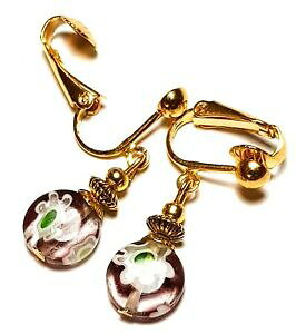 yzWG[EANZT[ V[gS[hoCIbg~tBI[s`C[Yp[OXhbvy_gcourt or violet millefiori pince oreilles verre perle goutte pendantes