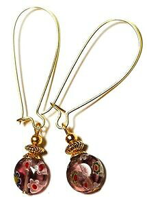 yzWG[EANZT[ OS[foCIbg~tBI[p[KXhbvy_gyZtbNlong dore violet millefiori oreilles verre perle goutte pendantes perce hoo
