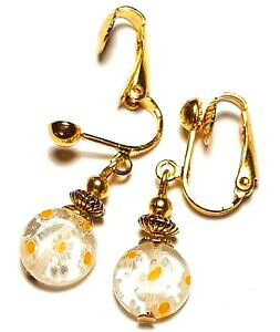 yzWG[EANZT[ V[gS[hCG[zCg~tBI[s`C[Yp[KXnMOhbvcourt or jaune blanc millefiori pince oreilles verre perle goutte 