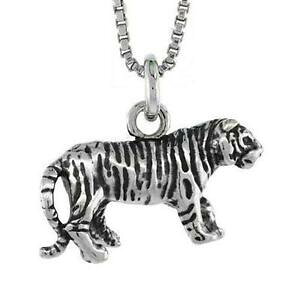 �y���������z�W���G���[�E�A�N�Z�T���[ �V���o�[�X�^�[�����O�^�C�K�[�\���b�h�y���_���g�u�����b�N�C�^���A���`�F�[���{�b�N�Xargent sterling tigre 3d solide pendentif breloque, italien boite chaine