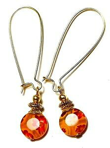 yzWG[EANZT[ OS[fbhIW~tBI[p[OXO[gy_gyZlong dore rouge orange millefiori oreilles verre perle goutte pendantes perce