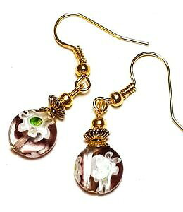 yzWG[EANZT[ V[goCIbg~tBI[p[KXhbvnMOyZtbNcourt or violet millefiori oreilles verre perle goutte pendantes perce hook