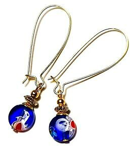 yzWG[EANZT[ ~tBI[KXhbvy_gtbNtres longue or bleu rouge millefiori oreilles verre perle goutte pendantes hook