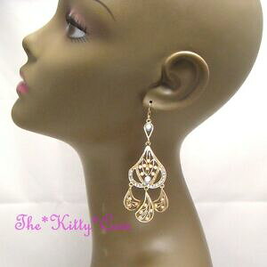 yzWG[EANZT[ VbNR[IWhbvXgXtXL[NX^chic corail orange filigrane or goutte lustre boucles wcristaux swarovski