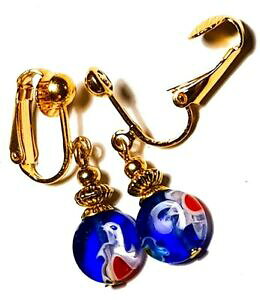 yzWG[EANZT[ V[gS[hbh~tBI[s`C[Yp[KXy_ghbvcourt or bleu rouge millefiori pince oreilles verre perle pendants gouttes