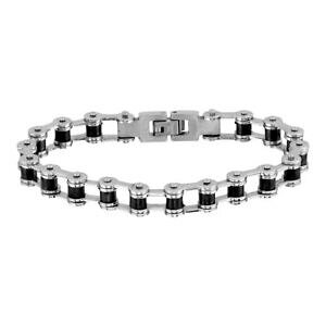 yzWG[EANZT[ X`[ubNo[oCNoCN`F[uXbgN216cm acier inoxydable et caoutchouc noir motard velo chaine bracelet lien