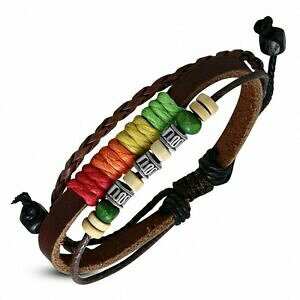 �y���������z�W���G���[�E�A�N�Z�T���[ �t�@�b�V���i�u���r�[�Y���U�[�X�g���b�vbracelet reglable en cuir avec trois rangees de perles multicolores a la mode po