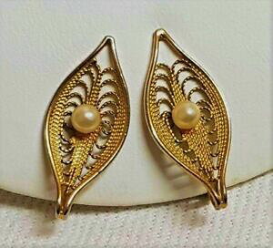 yzWG[EANZT[ Be[Wu[Nh[XNbvXTRvintage boucles doreilles clips signe sarah cov feuille dore filigrane perle g3